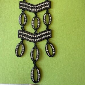 Statement Necklace, Clear Rhinestones, Bib, 36”Gunmetal Gray Runway!